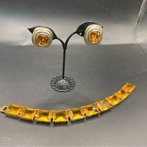 Bracelet & Earrings Set. Vintage art Retro Citrine.